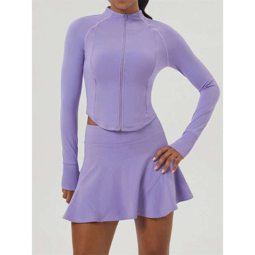 Yoga Sports Suit Tennis Skirt for Golf Pickleball Athletic Skorts Workout clothes long sleeve pocket zipper jacket Fiess Set
