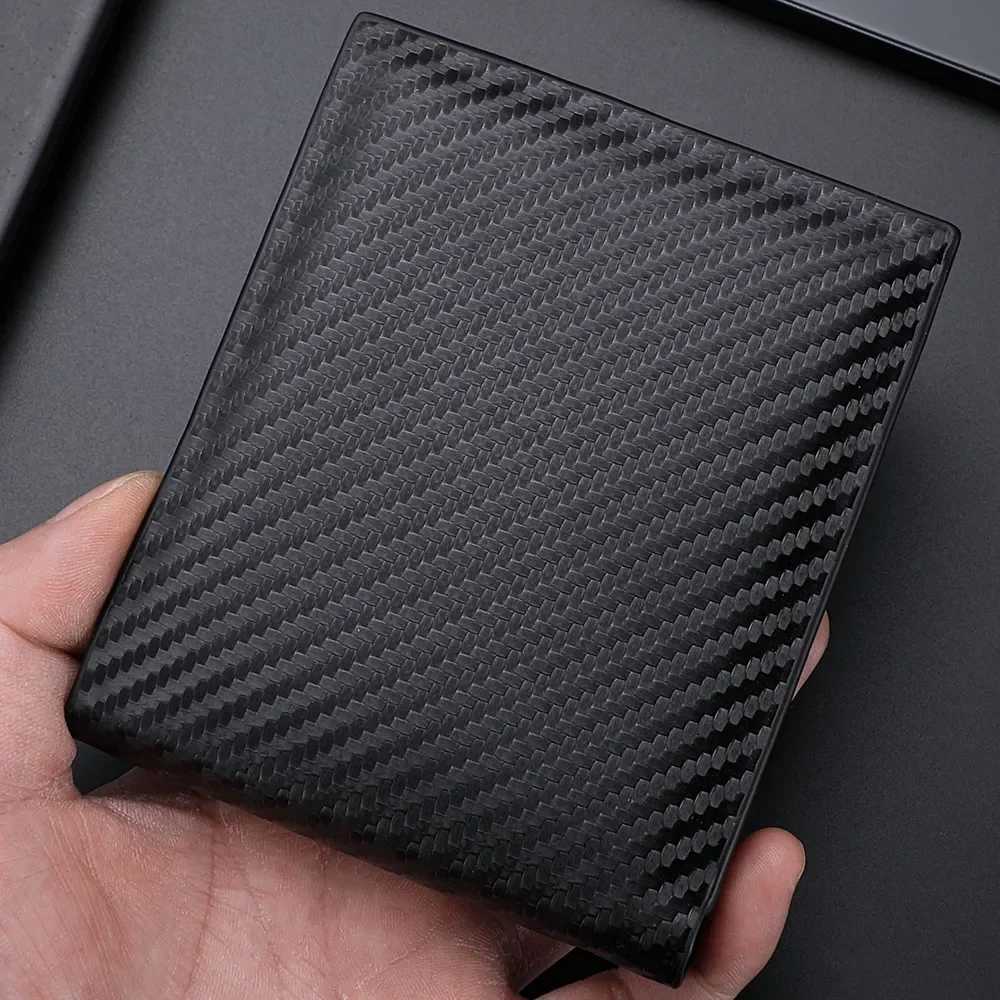 New Carb Fiber Short Wallet Mens Card Bag Integrated Zipper Change Bag Holder Slim Minimalist Carb Tri-Fold WalletXJ250624