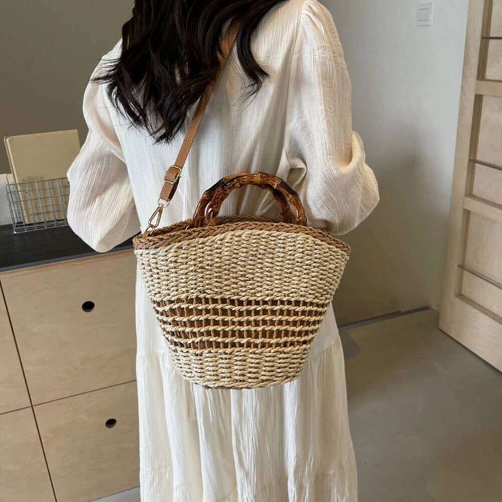 Straw Tote Bags Women Woven Shoulder Raffia Casual Clutch Purse For Vacation Rattan Crochet Handbag Summer Beach Bag New