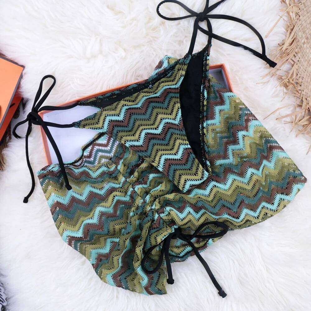 Colorful Ripples Bikinis 2024 Swimwear 3 Pieces Swimming Suits Lady Swimsuit Women Brazilian Bikini Set Ruched Skirt Beachwear