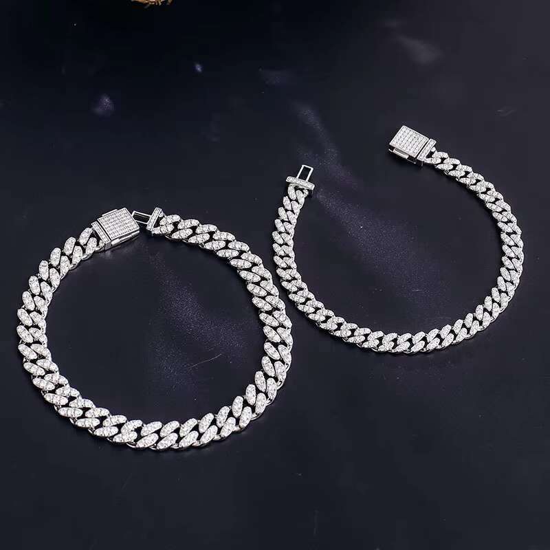 High Quality Luxury Silver Plated 12.5MM Moissanite Cuban Chain Bracelet for Men Factory Price