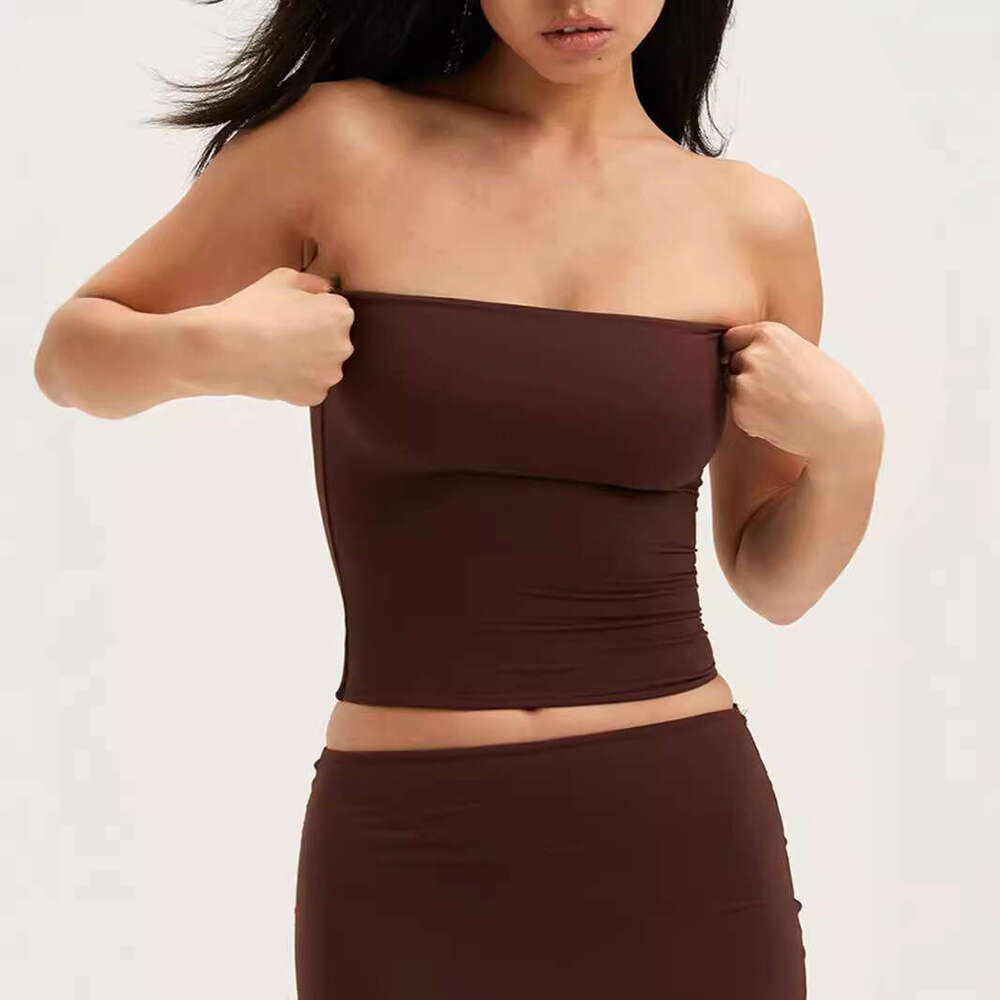 American Style Spicy Girl Bare Sensation Skin-Friendly One-Piece Tube Top Women Pure Desire Sexy Base Wrap Chest Sports Fitness Vacation B5