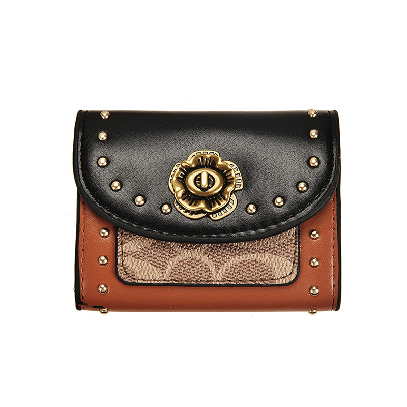 Designer Purses For Women Wallet Women Storage Travel Minimalist Vintage Canvas Faux Leather Wallet Mini Snap Magnetic Black Card Holder Cash Compartm