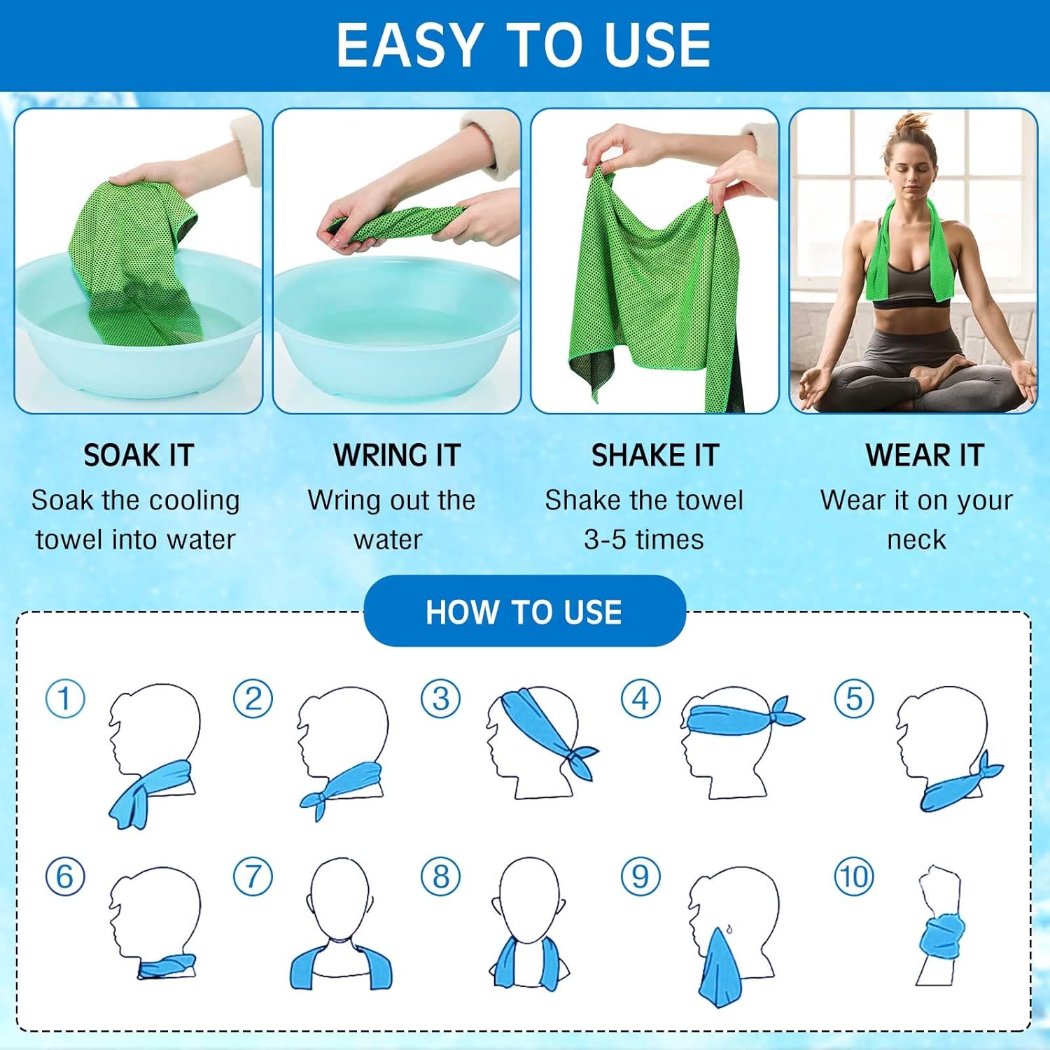 Cooling Quick-Dry Solid Color Ice Chilly Knitted Sports Towel Soft Breathable Fitness Yoga Gym Workout Camping Towel