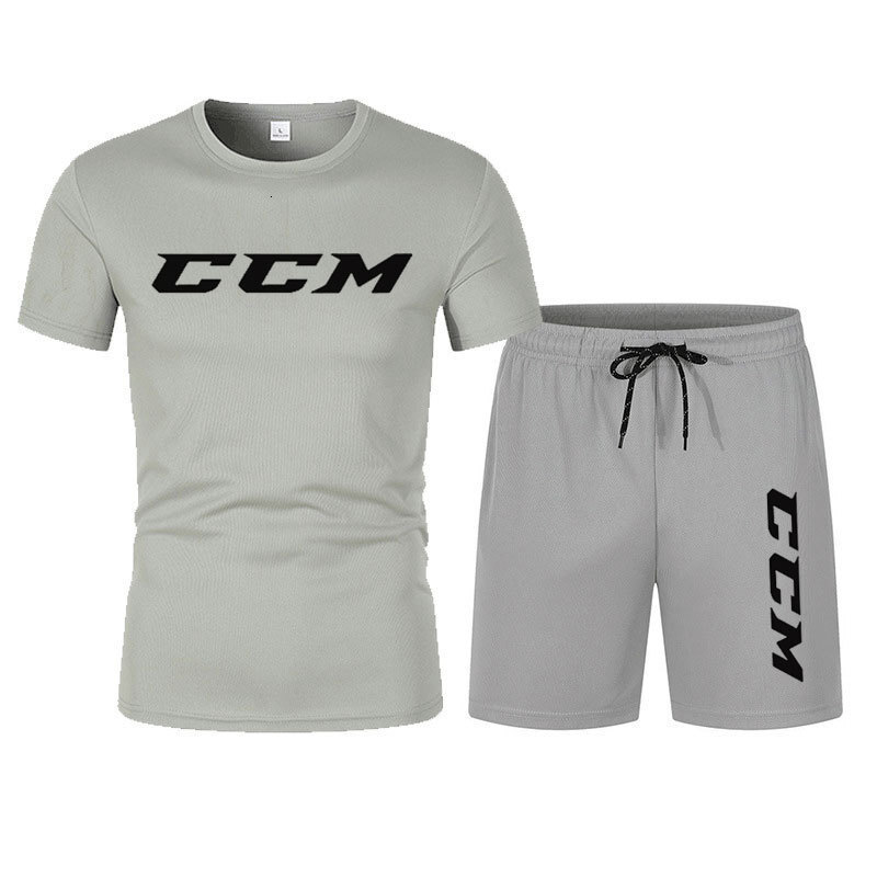 Designer's set: Men's summer sport quick-drying set, short-sleeved mesh T-shirt, two-piece set, loose and decorated with CCM print