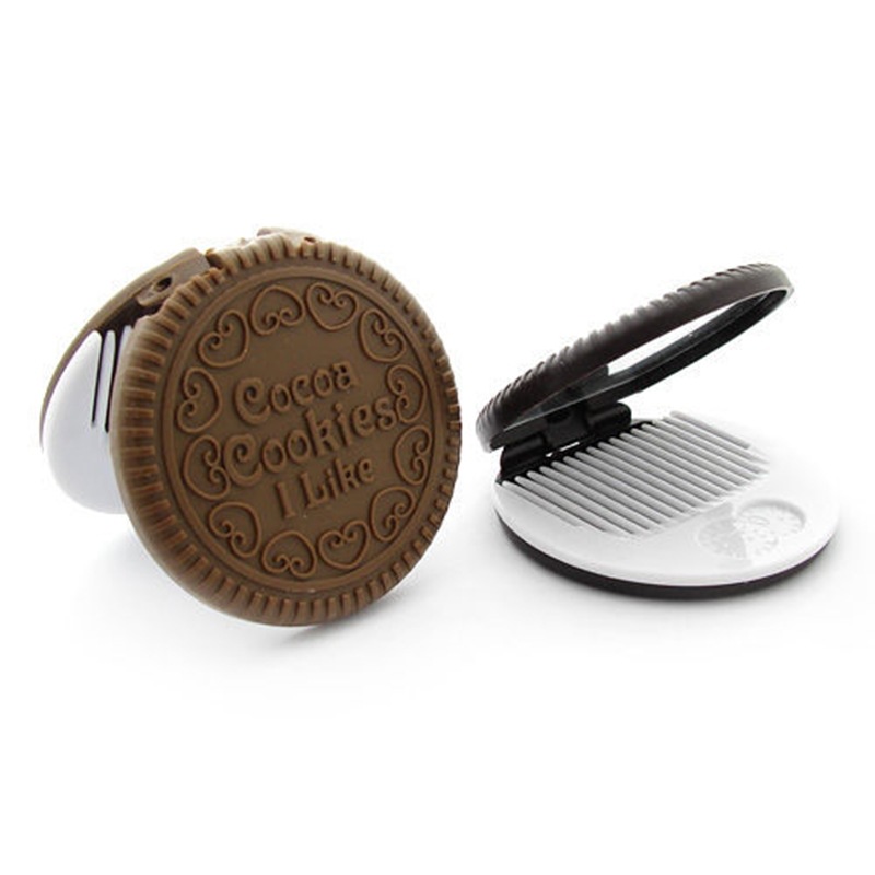 Mini Cute Cocoa Cookies compact mirror pocket portable hand mirror with Comb Makeup Tools 2 colors