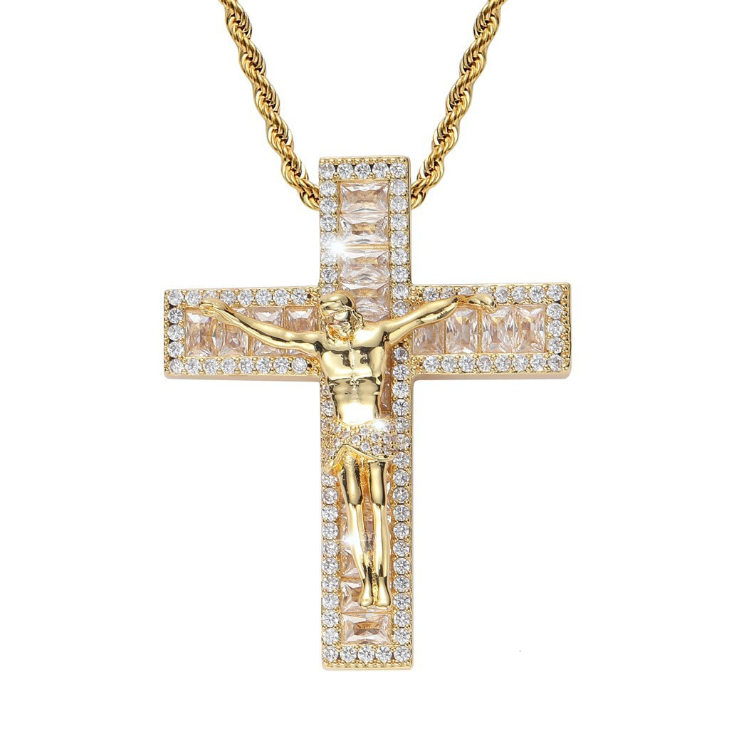 Moissanite Necklace Hip Hop Cross Pendant Diamond Studded Trendy Personalized Accessory Pass the diamond tester