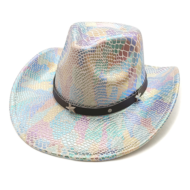 Stage Wear Dance Accessories Western Fantasy Cowboy Hat Women's Halloween Carnival Party Pink Rainbow Big brimmed Shaped Hat Fluorescent Cowboy H