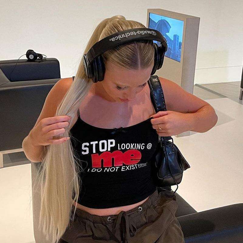 Ins Style Summer New Sexy Hot Girl Letter Print Slim Fit Base Layer Camisole Tank Top B5