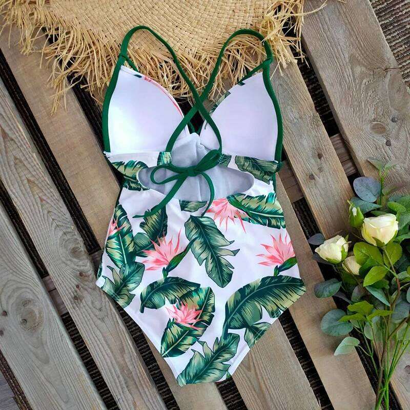 2025 New Abdomen Control Wasit Push Up Swimsuit Print Swimwear Vintage Retro Bathing Suits Bodysuit Beach Wear Backless XXL