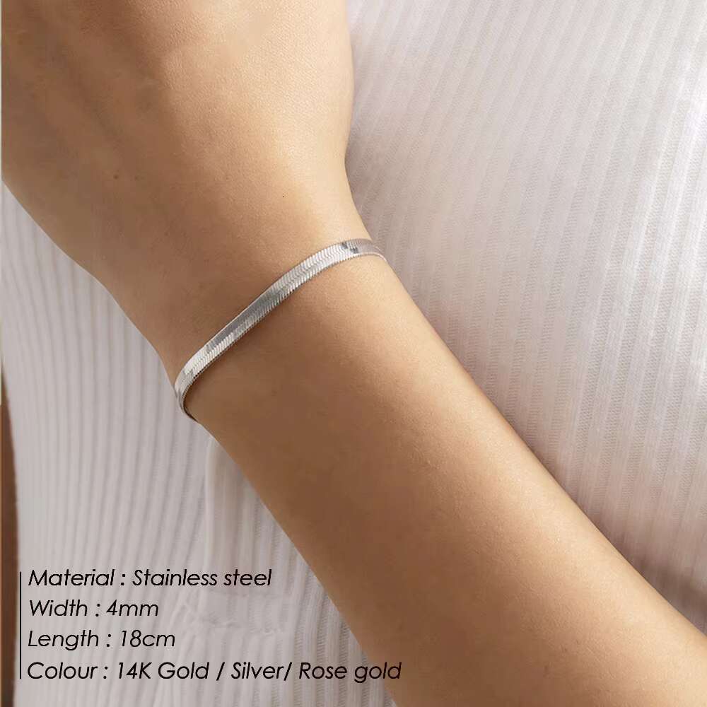 EManco HOT Gold Plated Stainless Steel Herringbone Cuban Link Chain Snake Chain Bracelet Set for Women