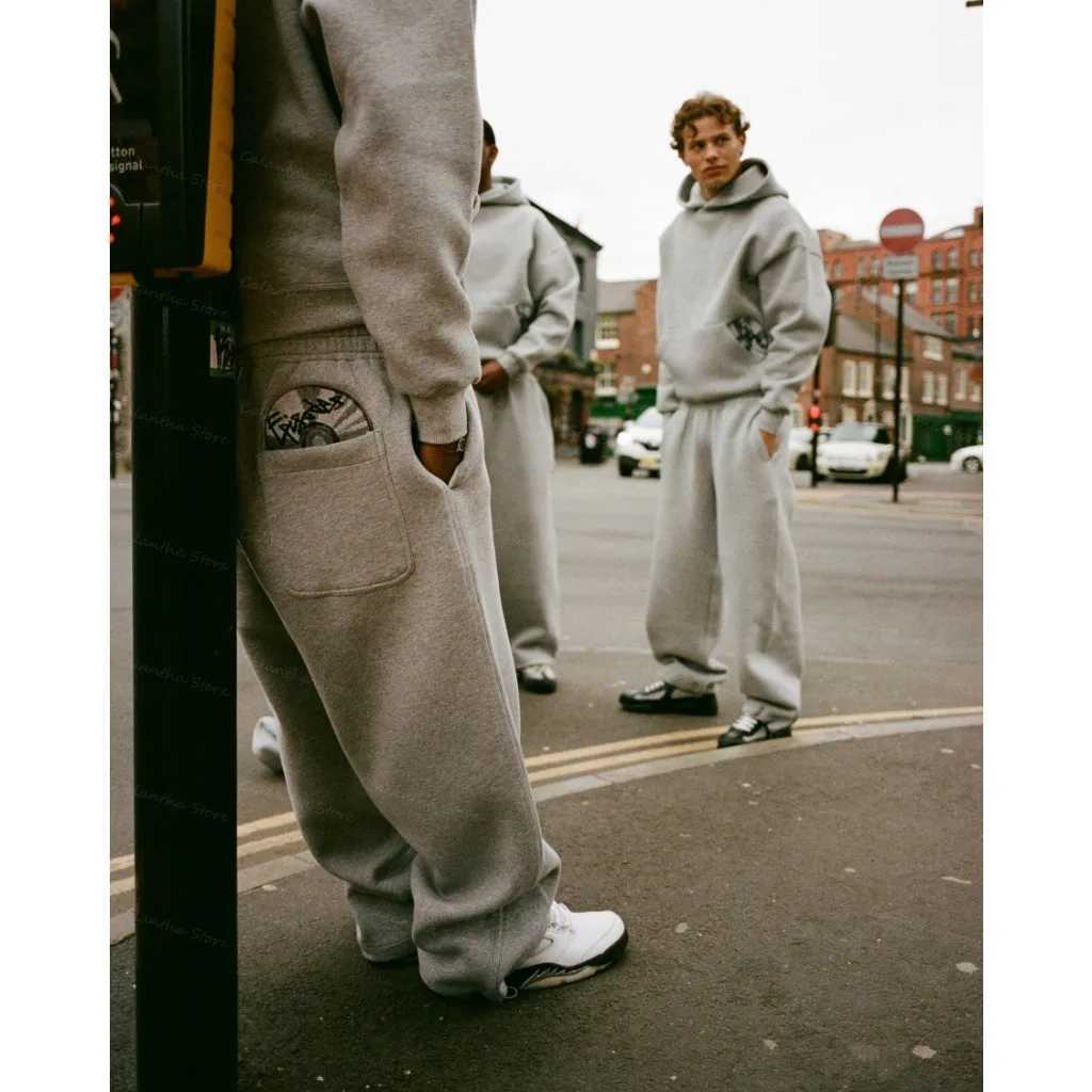 Men's Disc Baggy Joggers Black Oversized Drawstring Flannel Lined Elastic Waistband Casual Streetwear Workout Daily Pants Petite Y2K Z260315