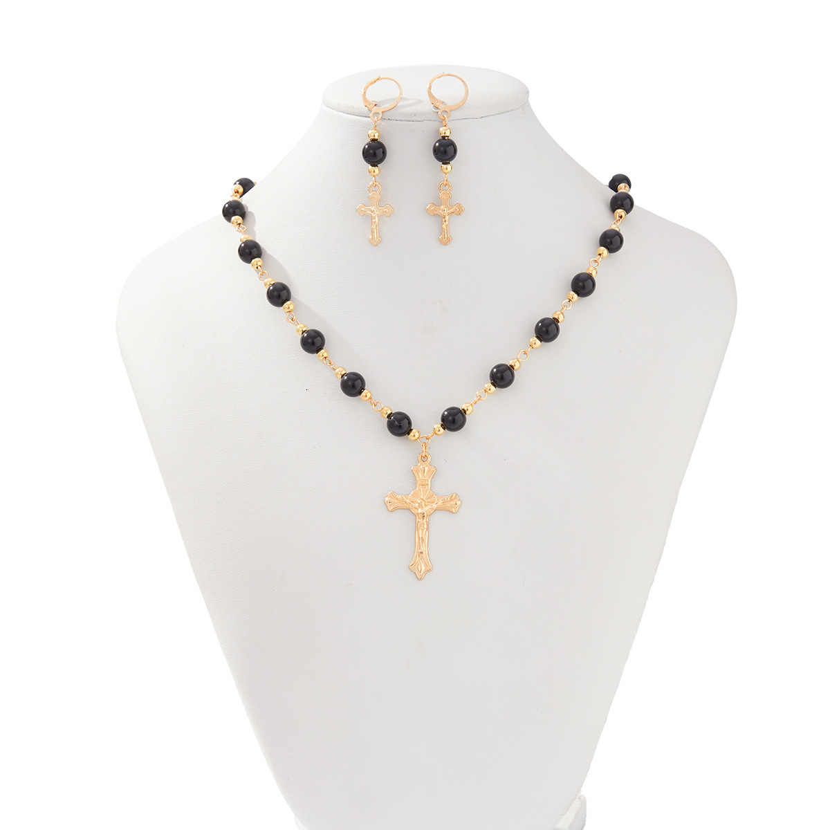 Dark Gothic Style Cross Layered Sweet Cool Punk Girl Round Bead Choker Necklace for Women