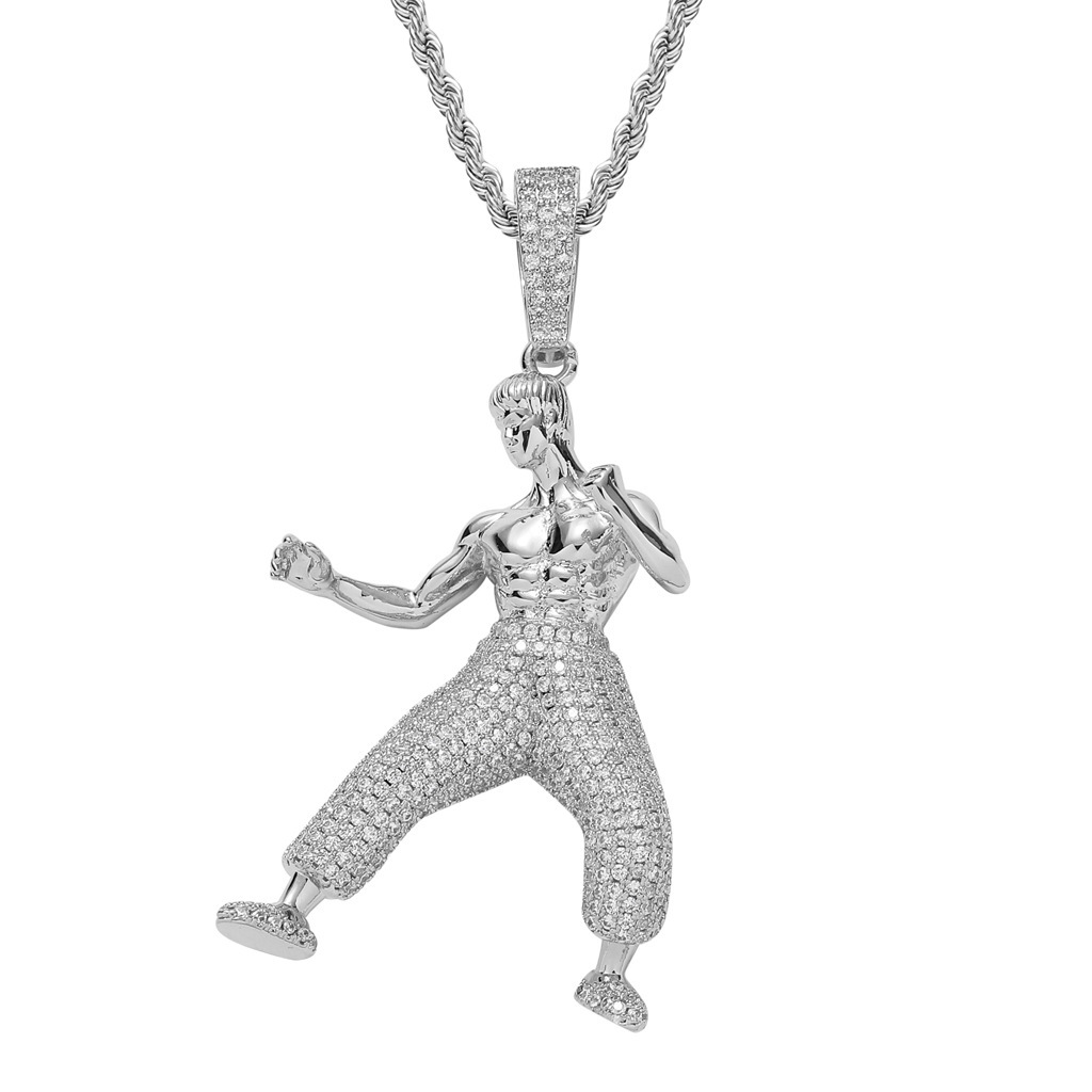 Luxury Moissanite Necklace Bruce Lee Kung Fu Pendant Iced Out Solid 3D Hip Hop Streetwear Bling Pass the diamond tester