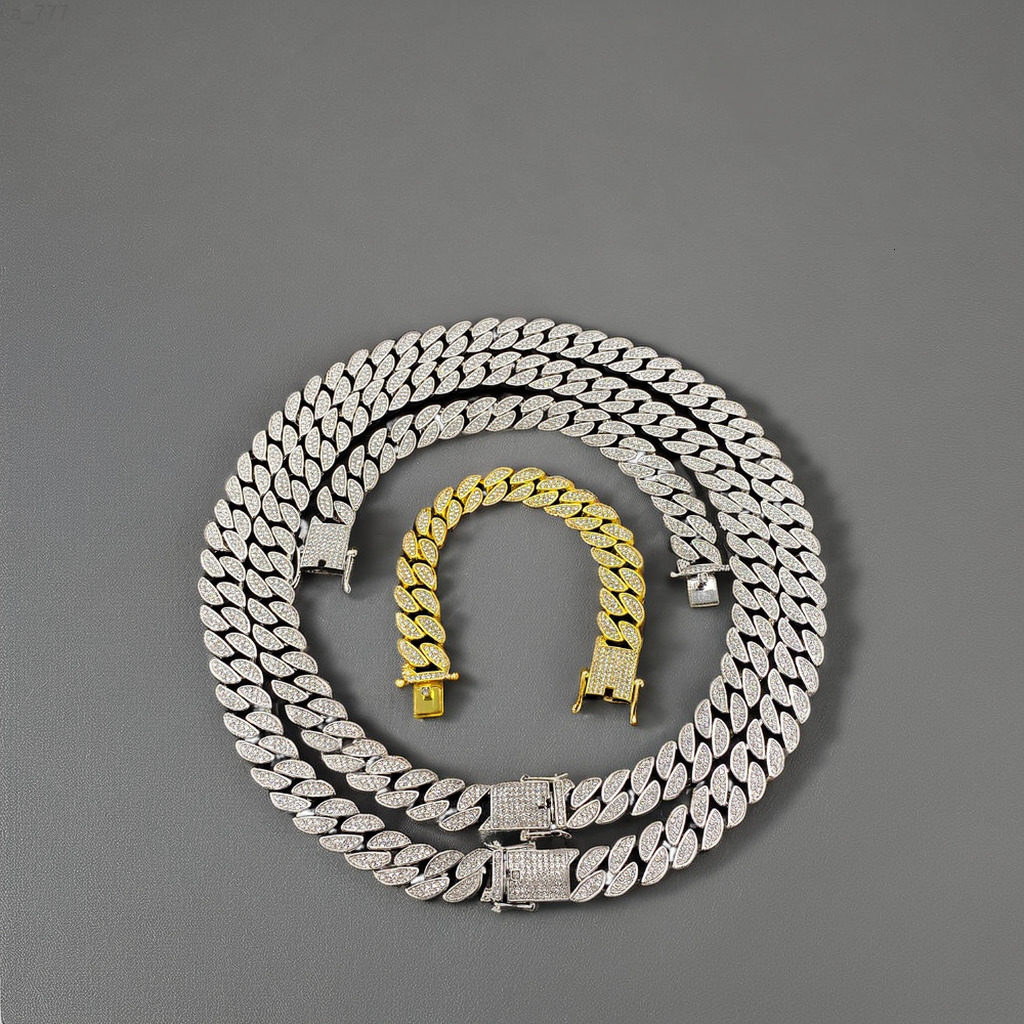 High Quality Men Cuban Chain Necklace Iced Out of Miami Crystal Hip Hop Rap Jewelry Necklace Bracelet