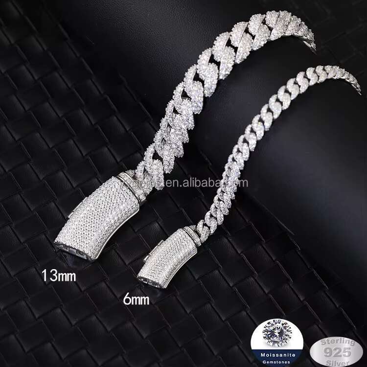 Men Women Hip Hop Jewelry 925 Sterling Silver Full Iced Out 6mm 9mm 13mm Wide Bracelet VVS Moissanite Cuban Link Chain Jewelry