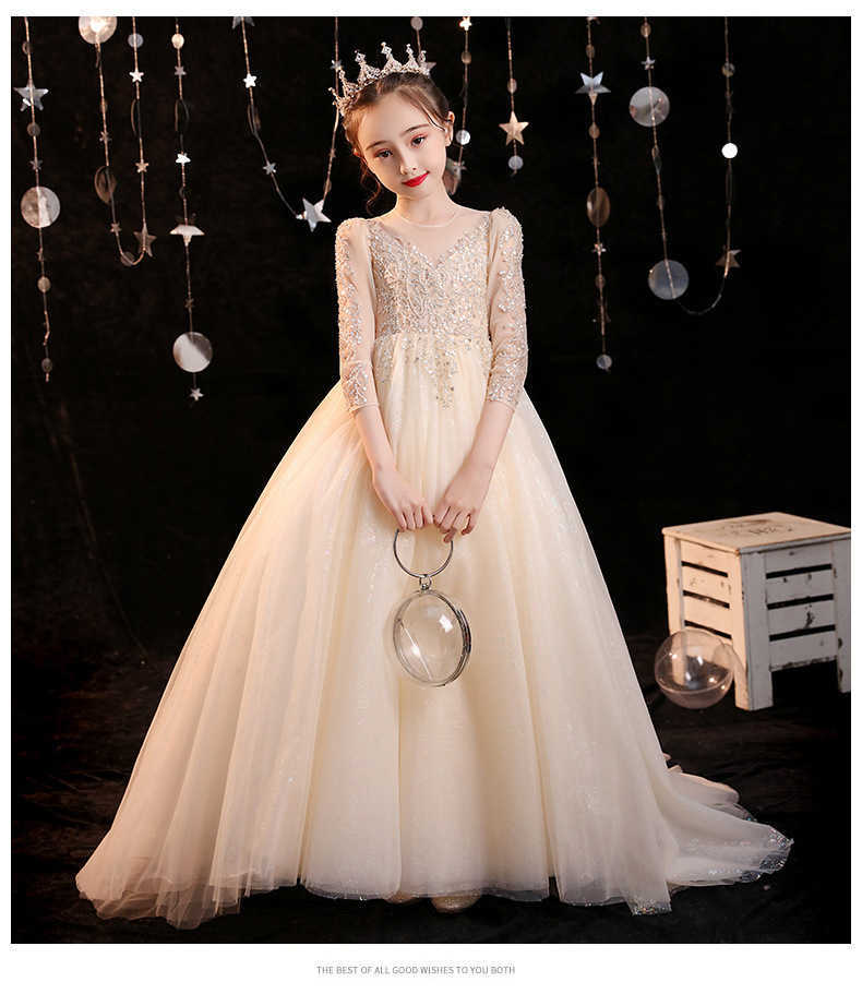 Children's trailing dress, flower girl princess dress, puffy tulle dress for girls, hostess dress for children's fashion show, trendy piano 