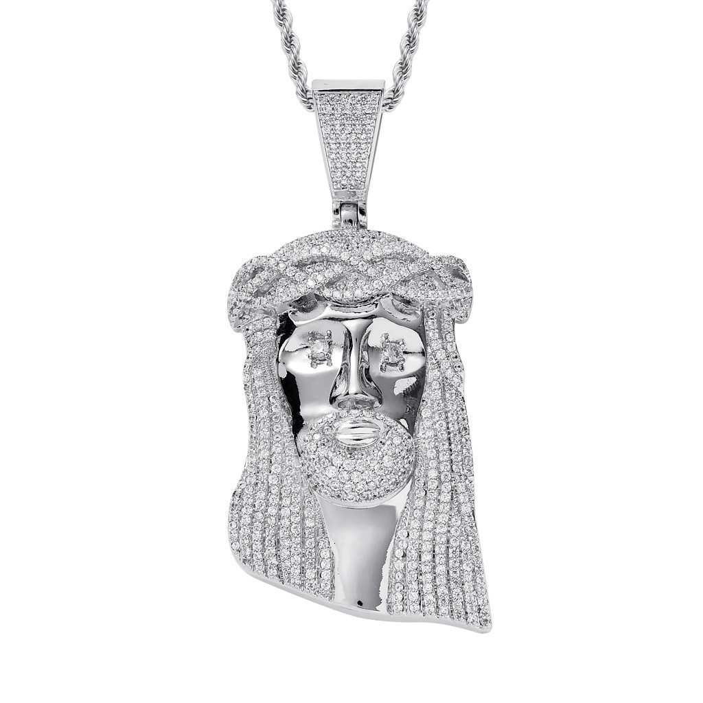 Moissanite Necklace 92mm Men's Head Pendant Diamond Studded Trendy Hip Hop Accessory Pass the diamond tester