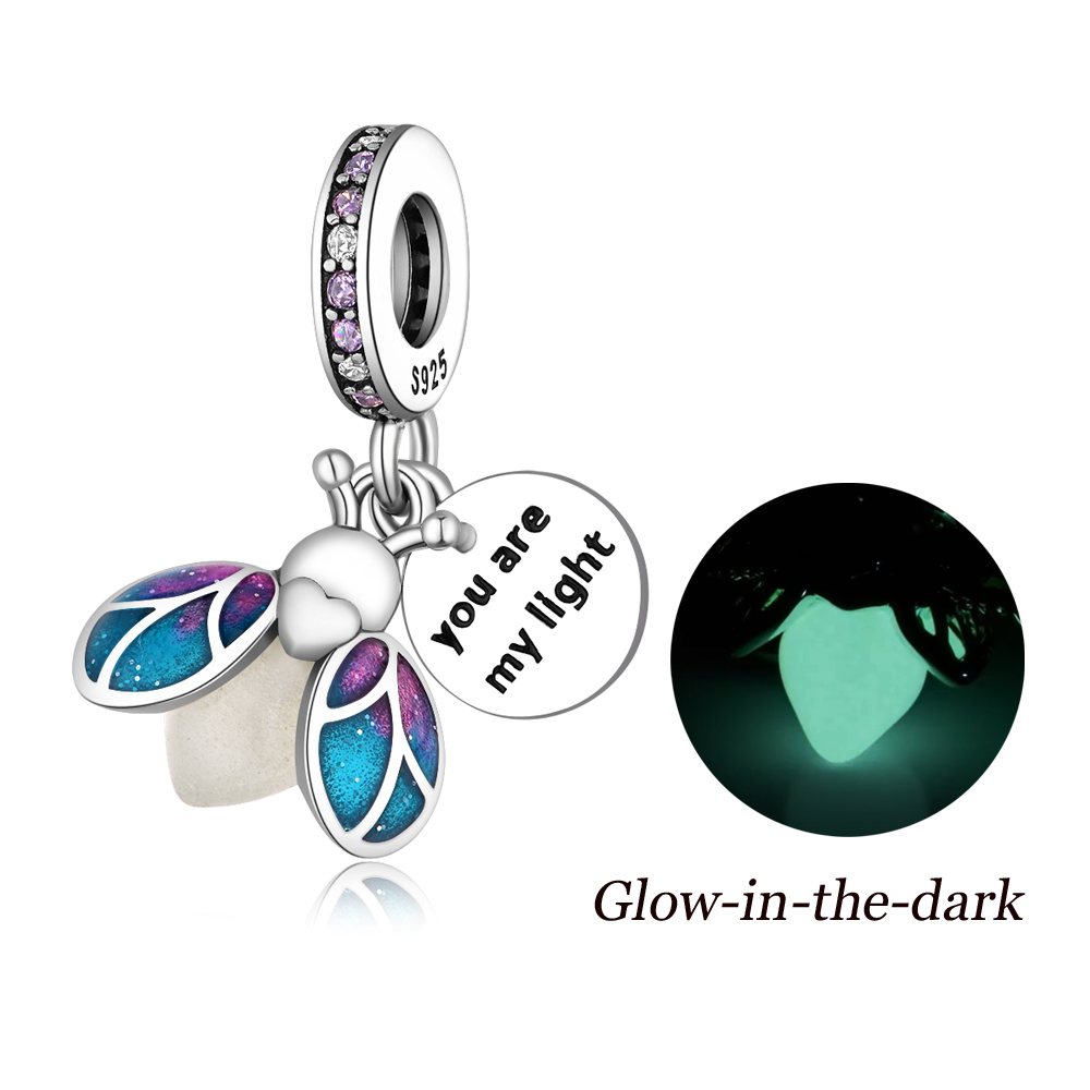 FewDook NEW Silver Plated Glow-in-the-dark Firefly & Seven-spotted Ladybug Dangle Charm Bead Fit Original Pan Bracelet DIY Fine Jewelry Gift 2025