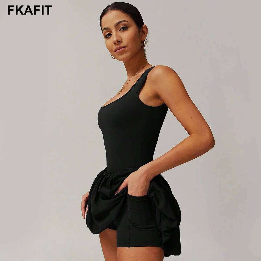 Women's Tennis One Piece Sleeveless Skirt Badminton Running Yoga Jumpsuit Sports Wear Anti-Light Walking Dress