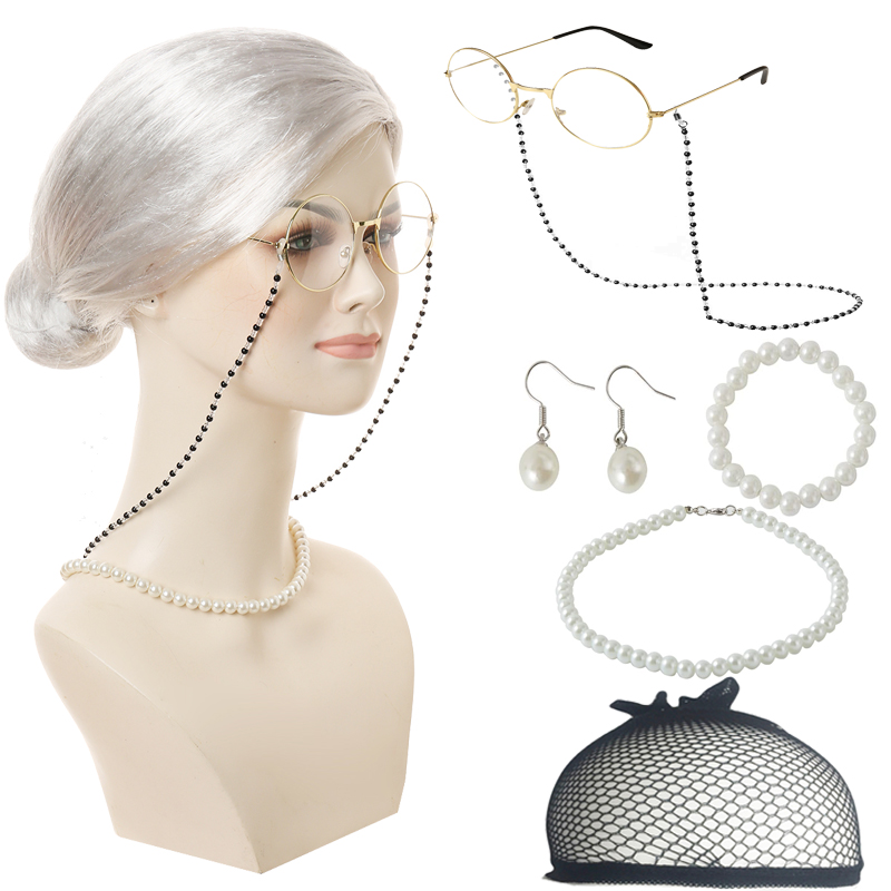 Grandma Role Play Set Exploding Curls Vintage Accessories Party Performance Styling Props