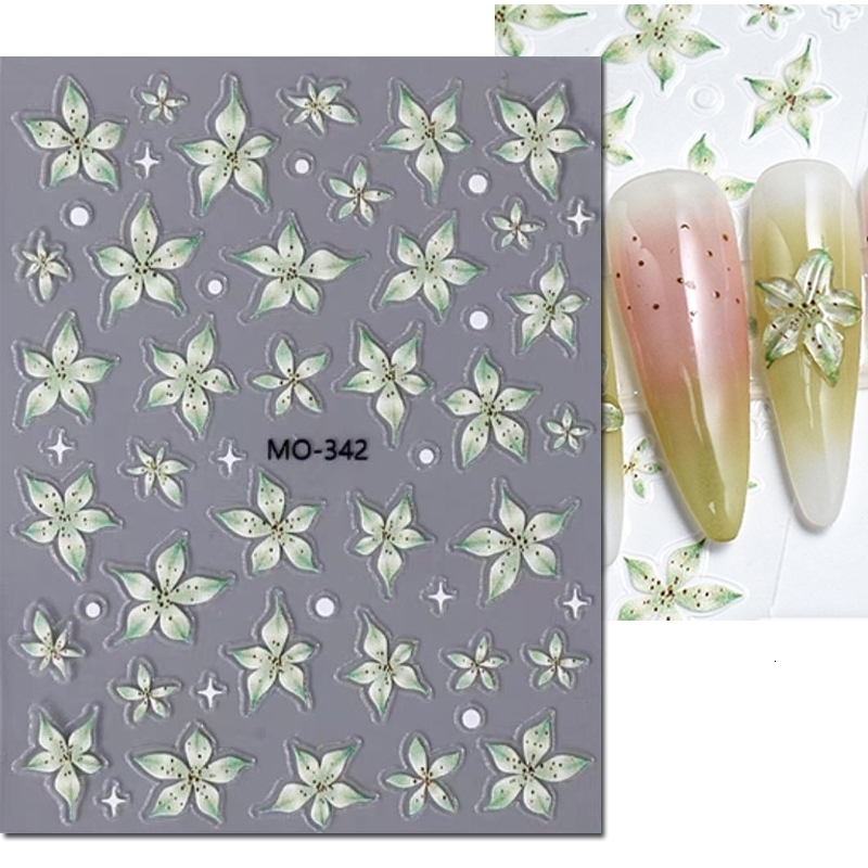 5d Embossed Nail Art Stickers Pink Blooming Florals Flowers Adhesive Sliders Decals Decorations For Tips Manicures 250605