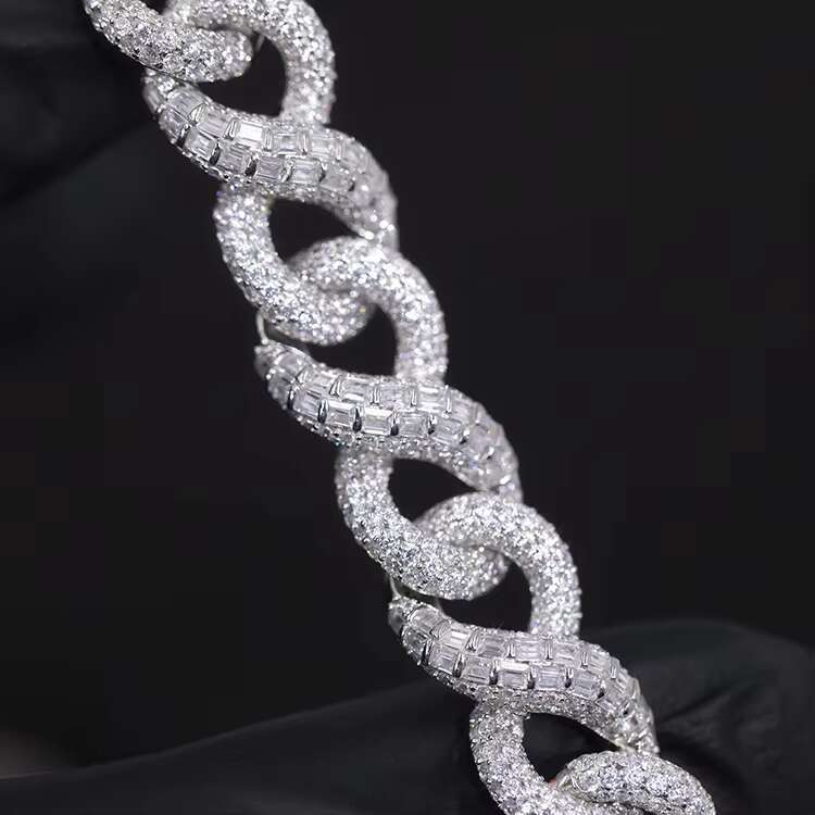 Custom 13mm baguette Cuban Chain S925 Silver With Iced Out Vvs Moissanite Infinite Cuban Link for Mens Hip Hop Link Jewelry
