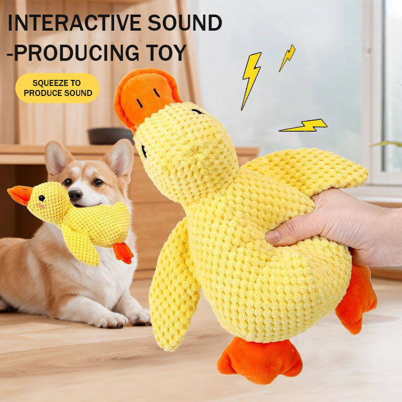 Dog plush sound-making toys, little yellow duck self-indulging and chewy puppy toys, small and medium-sized dog teething toys