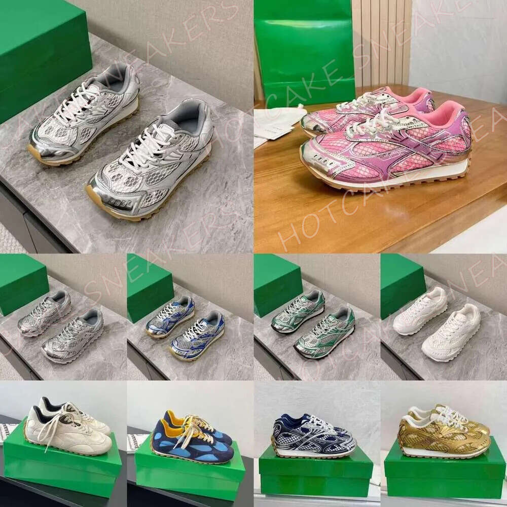 Top Quality Designer Runner Sneaker Casual Women Men Trainers Metal Leather Mesh Nylon Fabric Sneakers Green Blue White Black Silver Shoes