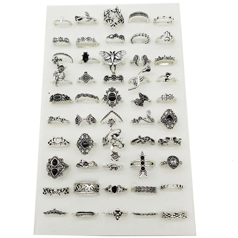 50pcs/lot Bulk Mix n Bohemia Vintage Rings For Women Black Enamel Metal Fashion Charms Party Gift Flower Finger Jewelry 250624
