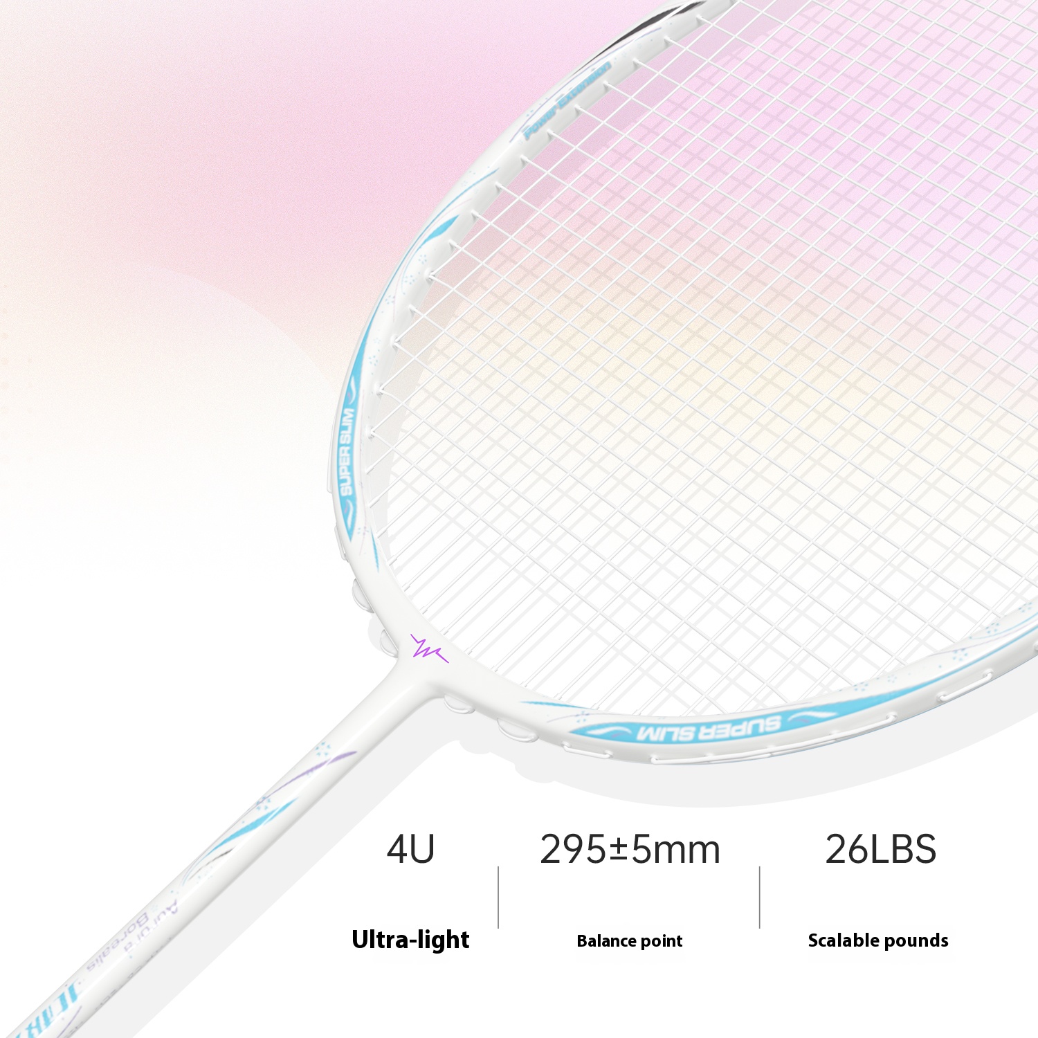 Aurora Borealis Badminton Racket | Beginner-Friendly | 26LBS Tension | 4U Ultralight Full Carbon Fiber | Shock-Absorbing Design purple