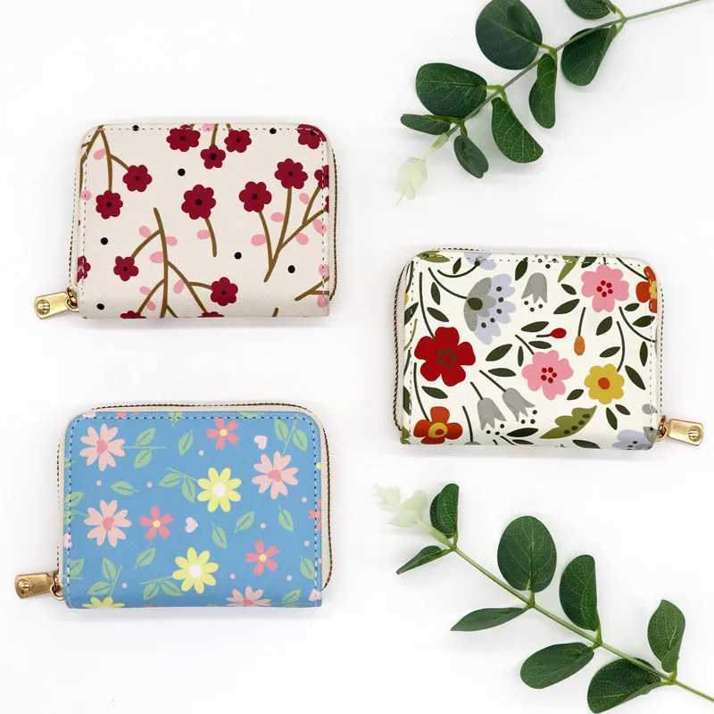Fi Flower PU Coin Purse for Women Cute Organizer Card Case Lady Holder Multifunctional Zipper Small Short WalletXJ250624