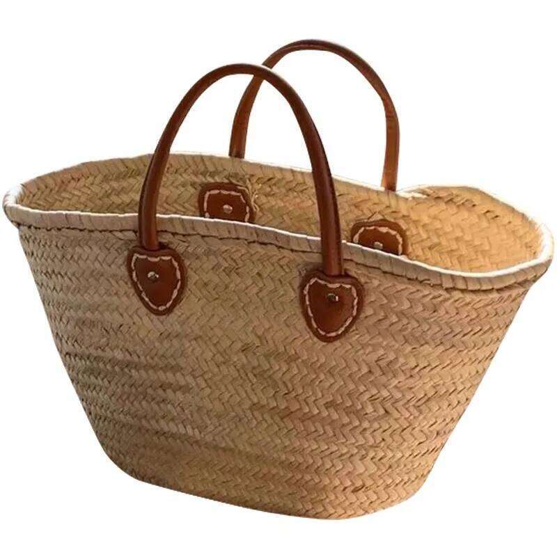 BIG Summer Handmade Bags Women Weaving Ladies Straw Wrapped Beach Bag Rattan Kintted Top Handle Handbags Travel Totes
