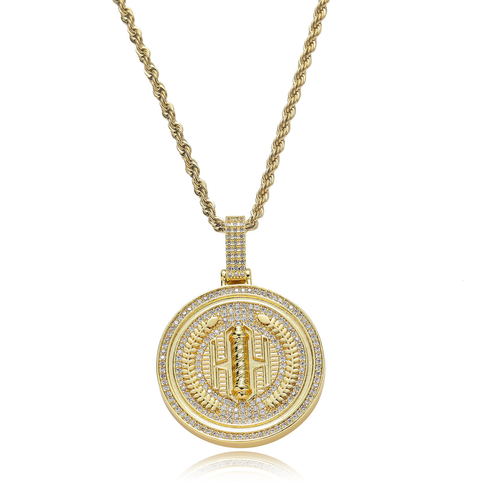 Luxury Moissanite Jewelry Hip Hop Round Wheat Ear Medal Pendant Creative Trendy Iced Out Hip Hop Chain Pass the diamond tester