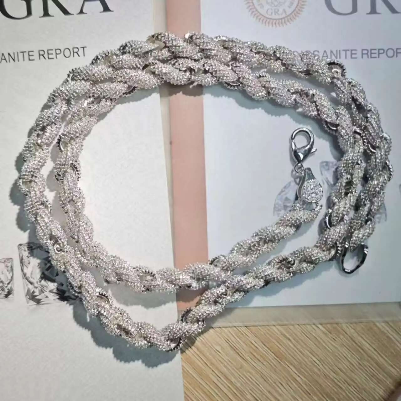 VVS Moissanite Jewelry Hip Hop D Color Bracelet S925 Silver Chain Necklace Mens Cuban Link Iced Out Tennis Rope Chain