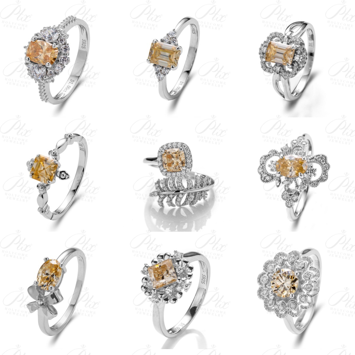 S925 Sterling Silver Women's Ring Elegant Ins Style Simple Champagne Pear Moissanite Diamond Hot Selling Fashion Jewelry Gemstone Ring