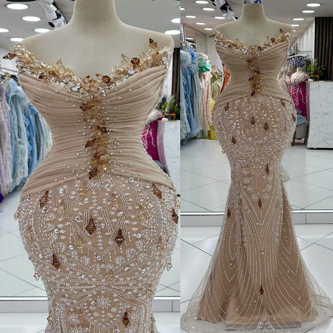 Champagne Mermaid Prom Dresses 2025 Rhinestones Sweetheart Sequined Evening Formal Party Second Birthday Engagement Gowns Plus Size Dress For Special 