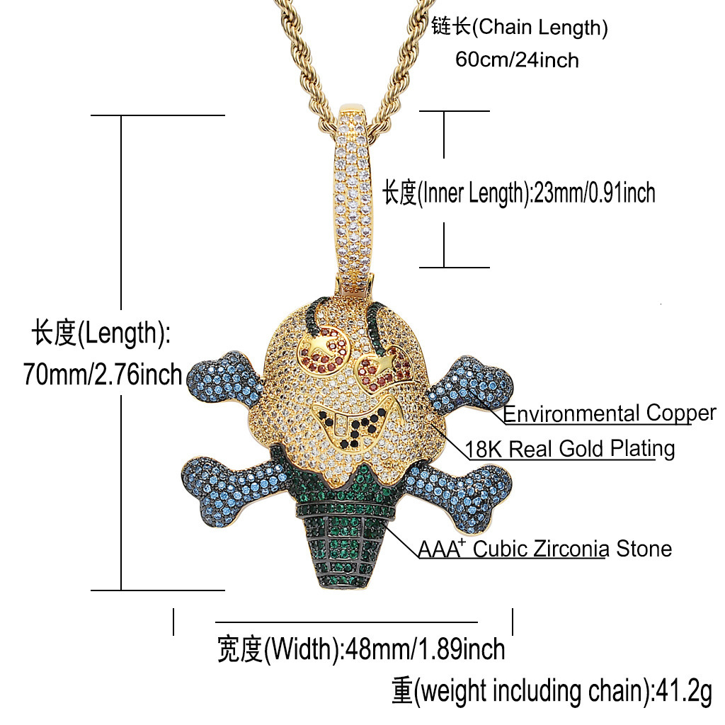 Luxury Moissanite Jewelry Necklace Cartoon Unique Colorful Pirate Ice Cream Pendant Iced Out Trendy Brand Jewelry Accessory Pass the diamond tester