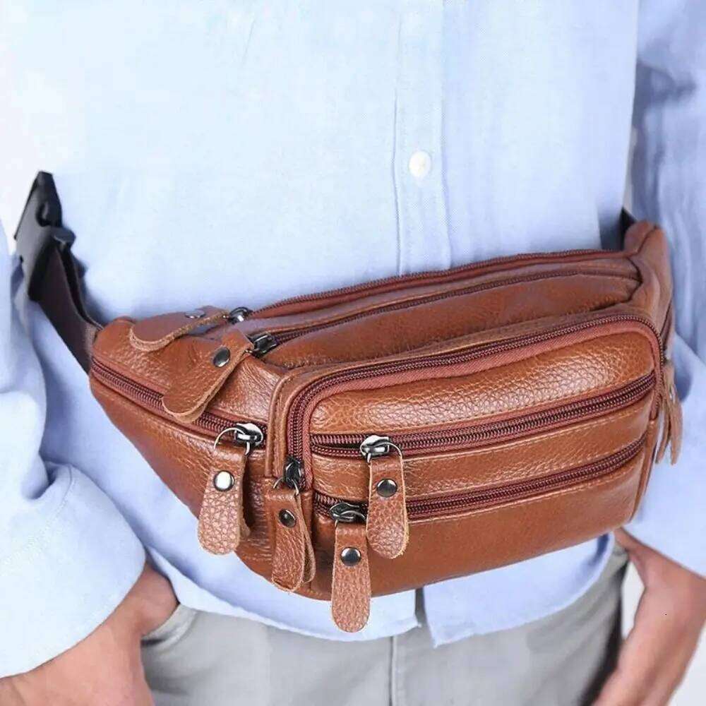 PU Leather Zipper Purse Pack Men's Waist Fashion Waterproof Large Capacity Travel Phone Bag