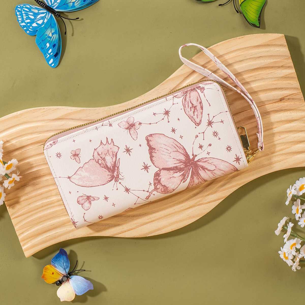 Womens LG Wallet New Chinese Butterfly Print Fresh Girl Fi Korean Large Capacity Card Coin Storage Zipper PouchXJ250624