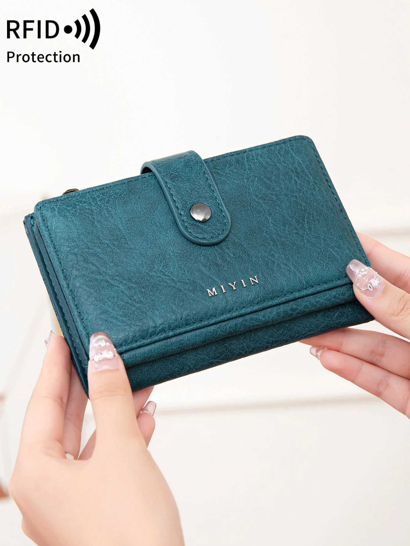 MIYIN RFID anti-theft brush three-fold womens short wallet PU leather multi card slot wallet multifunctional zero walletXJ250624