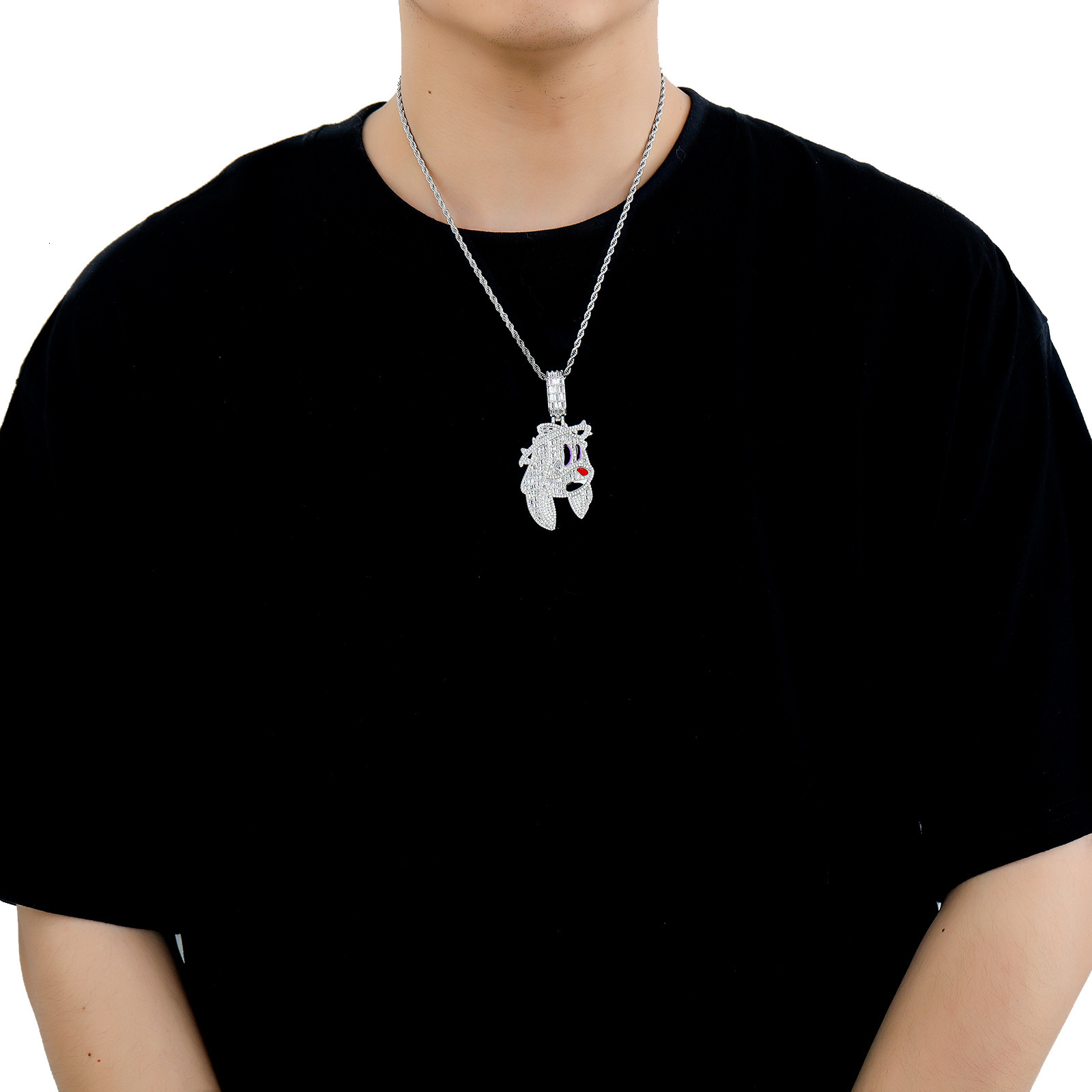New Arrival Cartoon Bunny Pendant Iced Out Hip Hop Swag Men's Moissanite Jewelry Labubu Chain Pass the diamond tester
