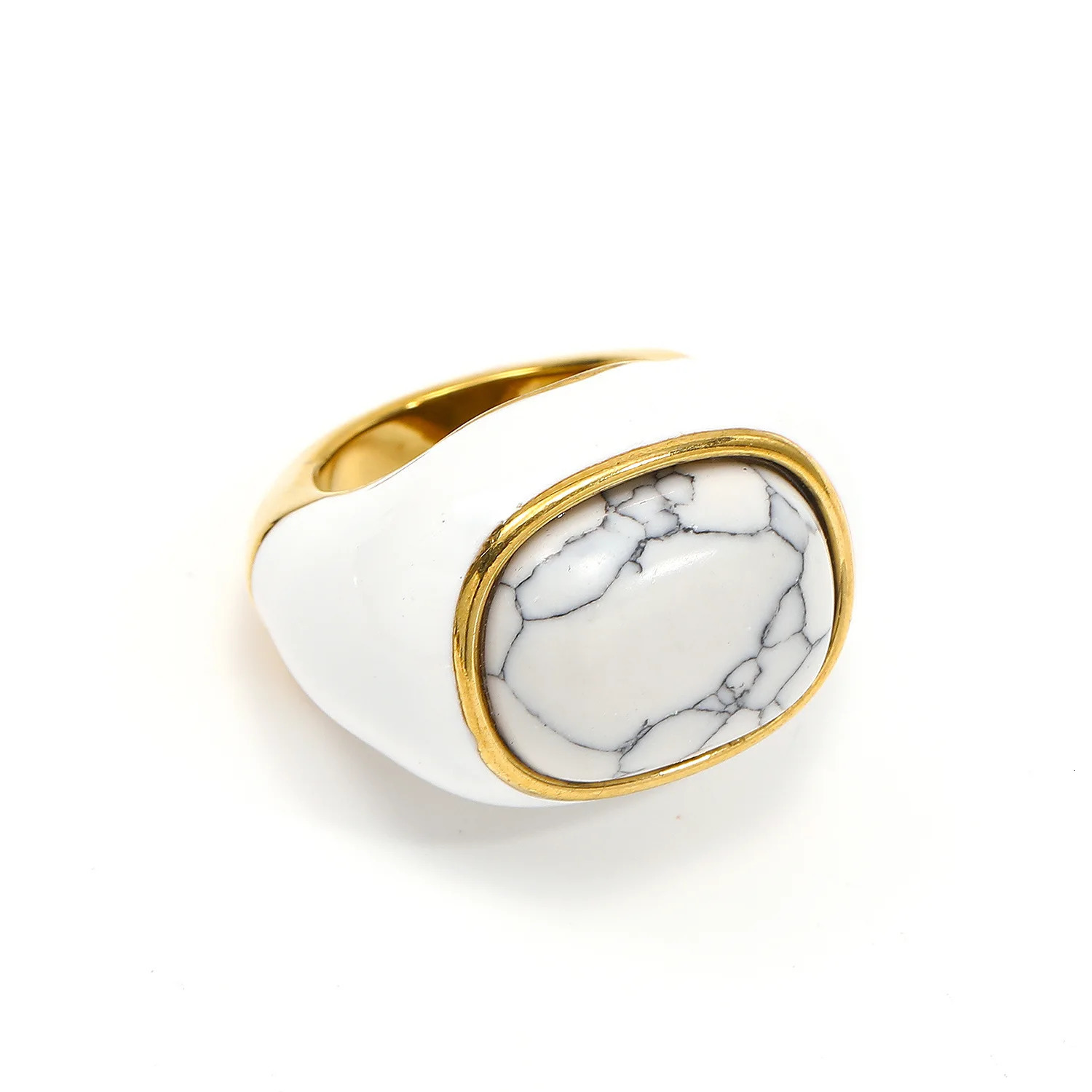 Natural Gemstone Enamel Ring for Women 18k Gold Plated Stainless Steel Statement Ring Wholesale 250624