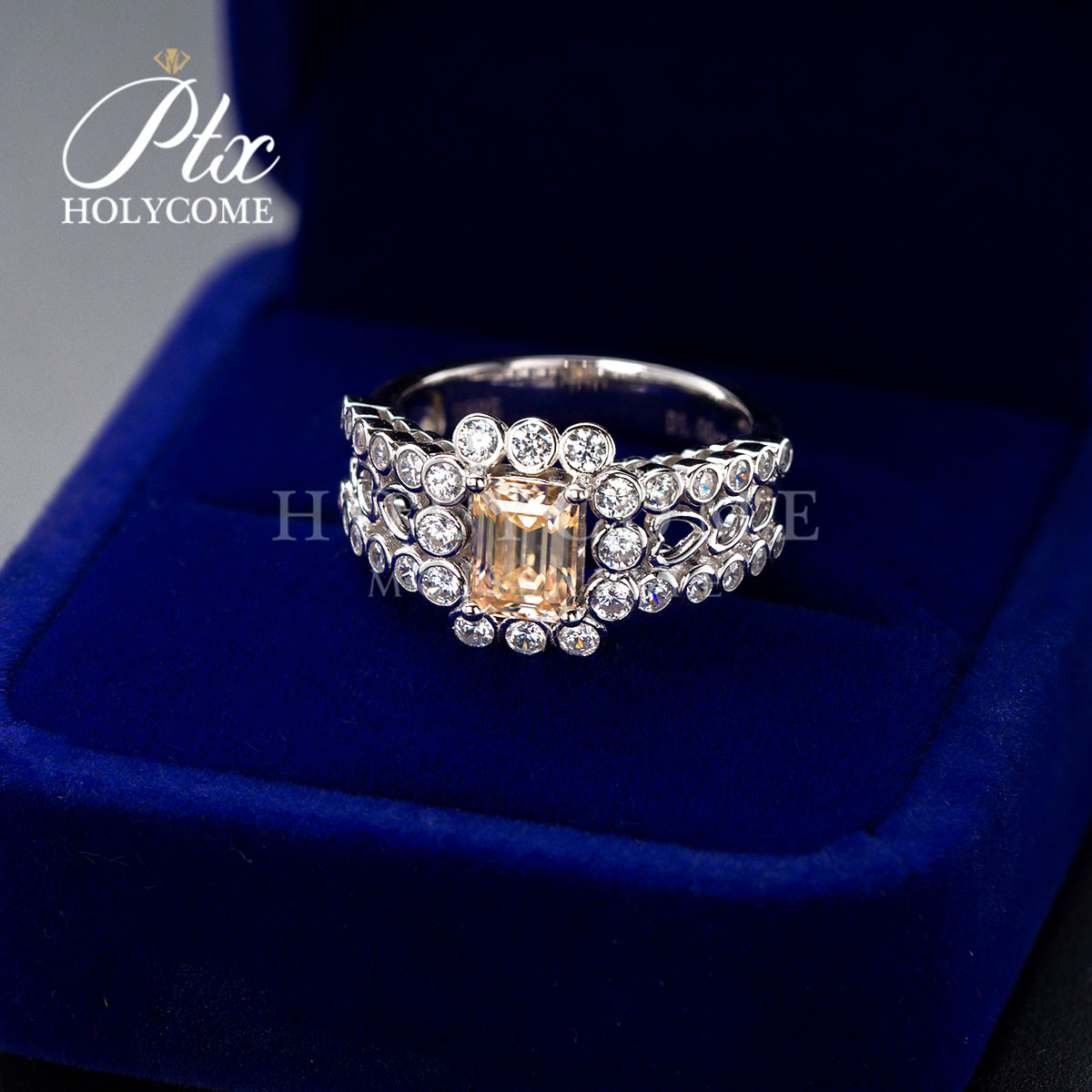 Classic 925 Sterling Silver Bridal Ring Sets Emerald Cut Champagne Moissanite Engagement Rings Vintage Promise Rings Wedding Bands for Women