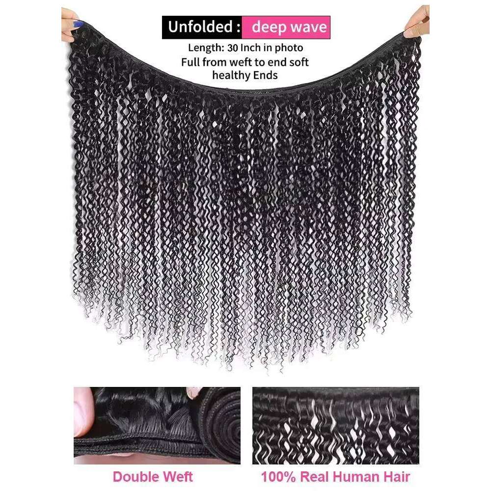 30 32 40 Inch Deep Wave Human Bundles Brazilian Virgin Remy Unprocessed Weaving Curly Hair Double Weft Drawn Extension