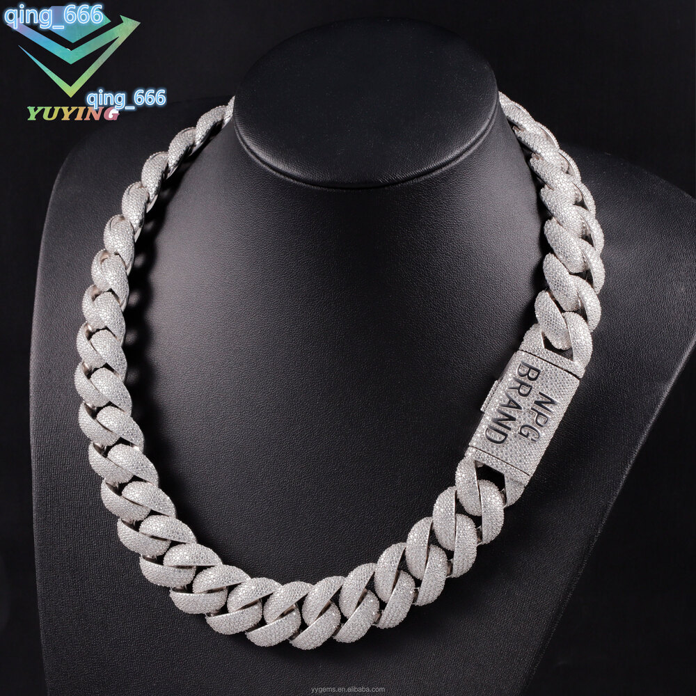 Yy Hot-sale 22mm Curved Cuban Link Chian Vvs Moissanite Pass Diamond Tester 925 Sterling Silver Fine Jewelry Necklaces for Men