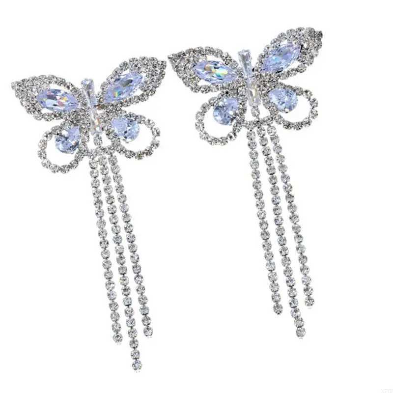 N7YE Sparkly Rhinestones Butterfly Tassels Nipple Covers Jewelry Crystal Breast Cover W250624