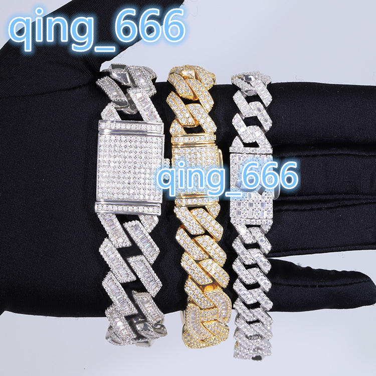 New Style Hip Hop Jewelry 925 Silver 13MM Width Necklace Baguettes Cut Moissanite Men Necklace Bling Cuban Link Chain