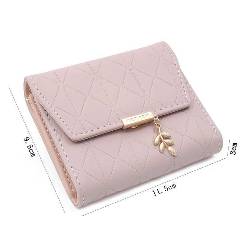 Autumn and winter new womens short wallet Japan and South Korea small fresh PU simple folding hardware leaf pendant three foldXJ250624