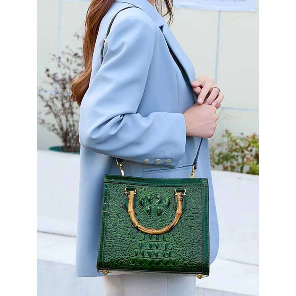 Crocodile Pattern Leather Women's Handbags Bamboo Handle Portable Tote Bag Mom Tide Shoulder Messenger Bags 2025 New Fashion luxury designer tote